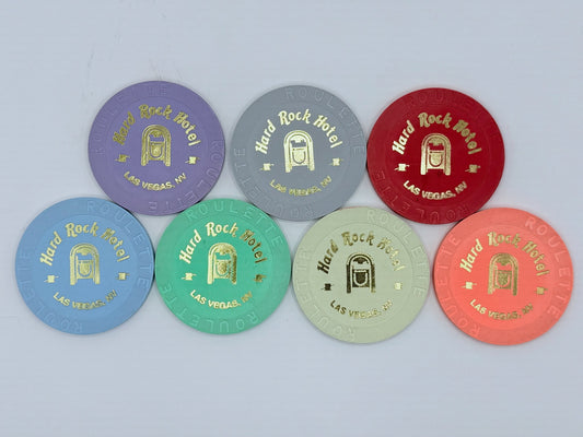 Hard Rock - Las Vegas Nevada 2005 'Set of 7 Roulette Chips - Jukebox' Series 223 Roulette Casino Chip E3340