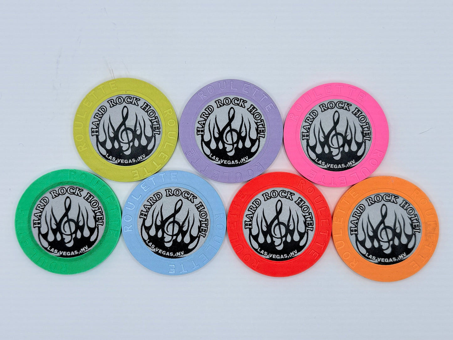 Hard Rock - Las Vegas Nevada 2000 'Set of 7 Roulette Chips ' Series 202 Roulette Casino Chip V6456