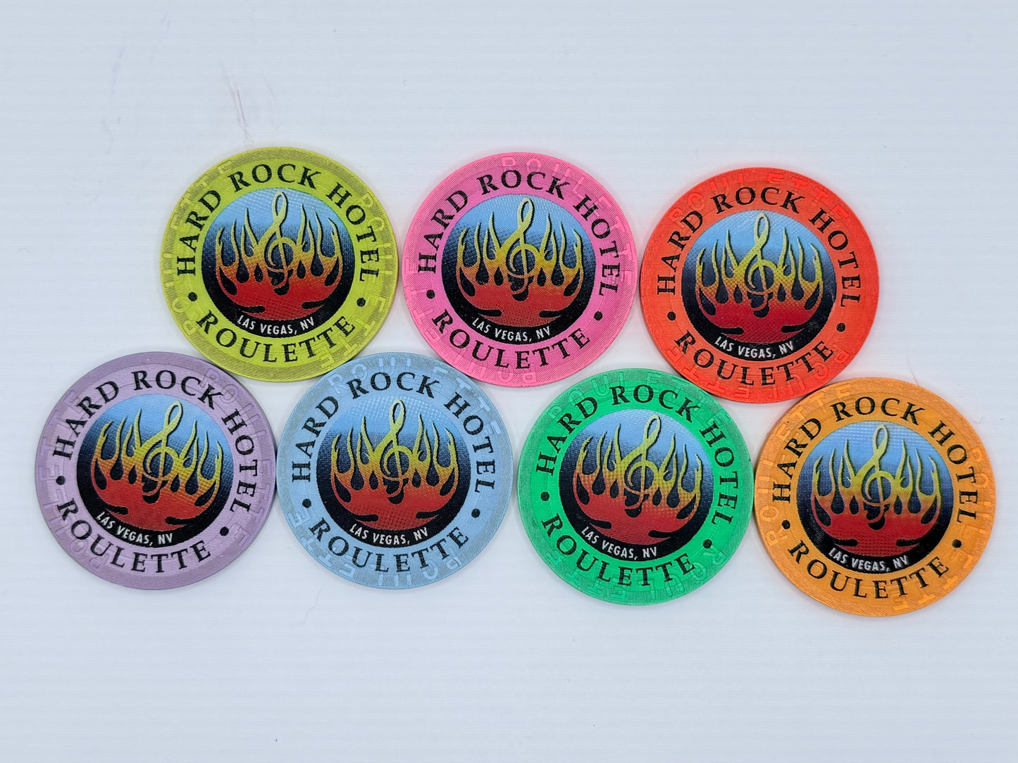 Hard Rock - Las Vegas Nevada 1999 'Set of 7 Roulette Chips ' Series 143 Roulette Casino Chip V2654