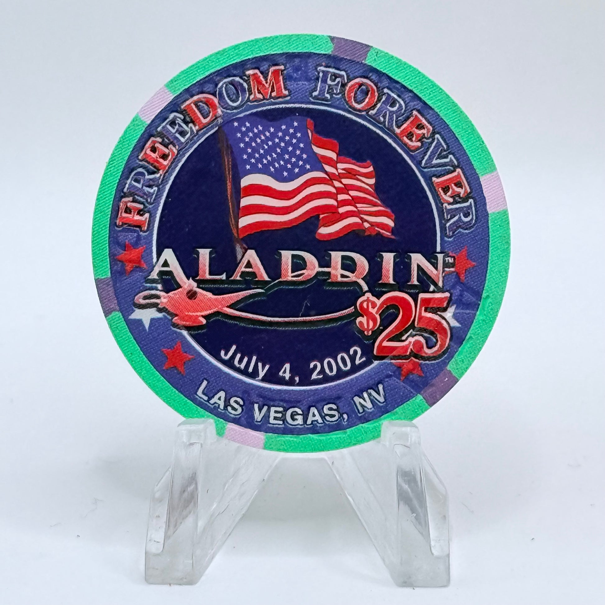 Aladdin Resort & Casino Las Vegas Nevada 2002 'Fourth of July' LE $25 Casino Chip E0022