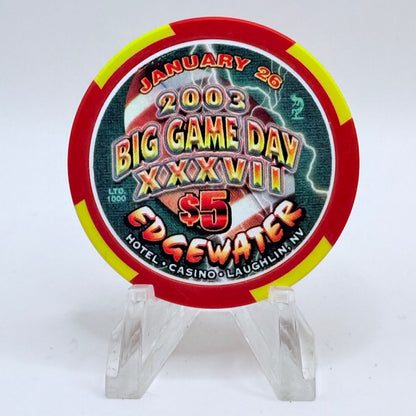 Edgewater Laughlin Nevada 2003 'Big Game Day - Superbowl XXXVII' LE $5 Casino Chip D0145