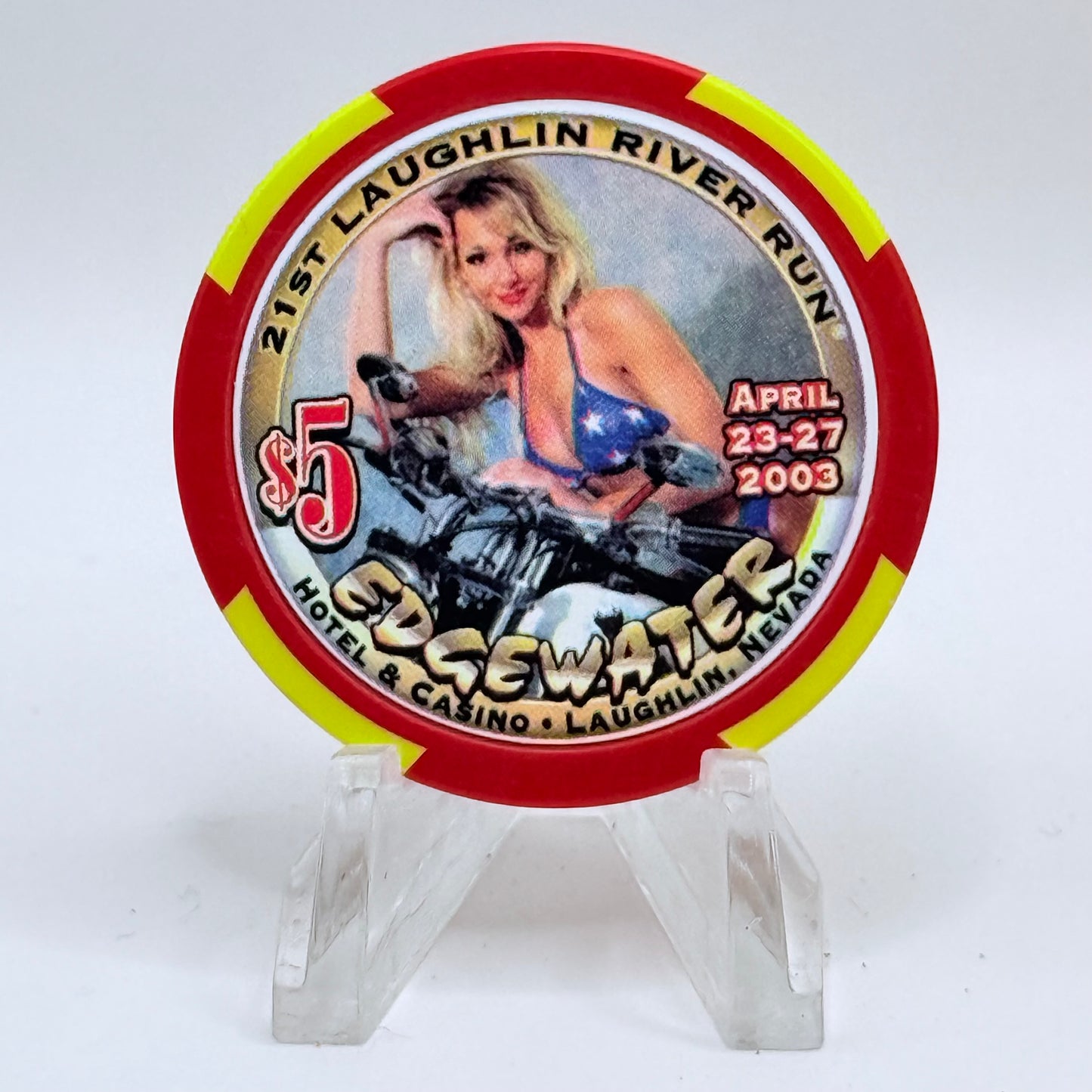 Edgewater Laughlin Nevada 2003 '21st Annual River Run ' LE $5 Casino Chip E4619