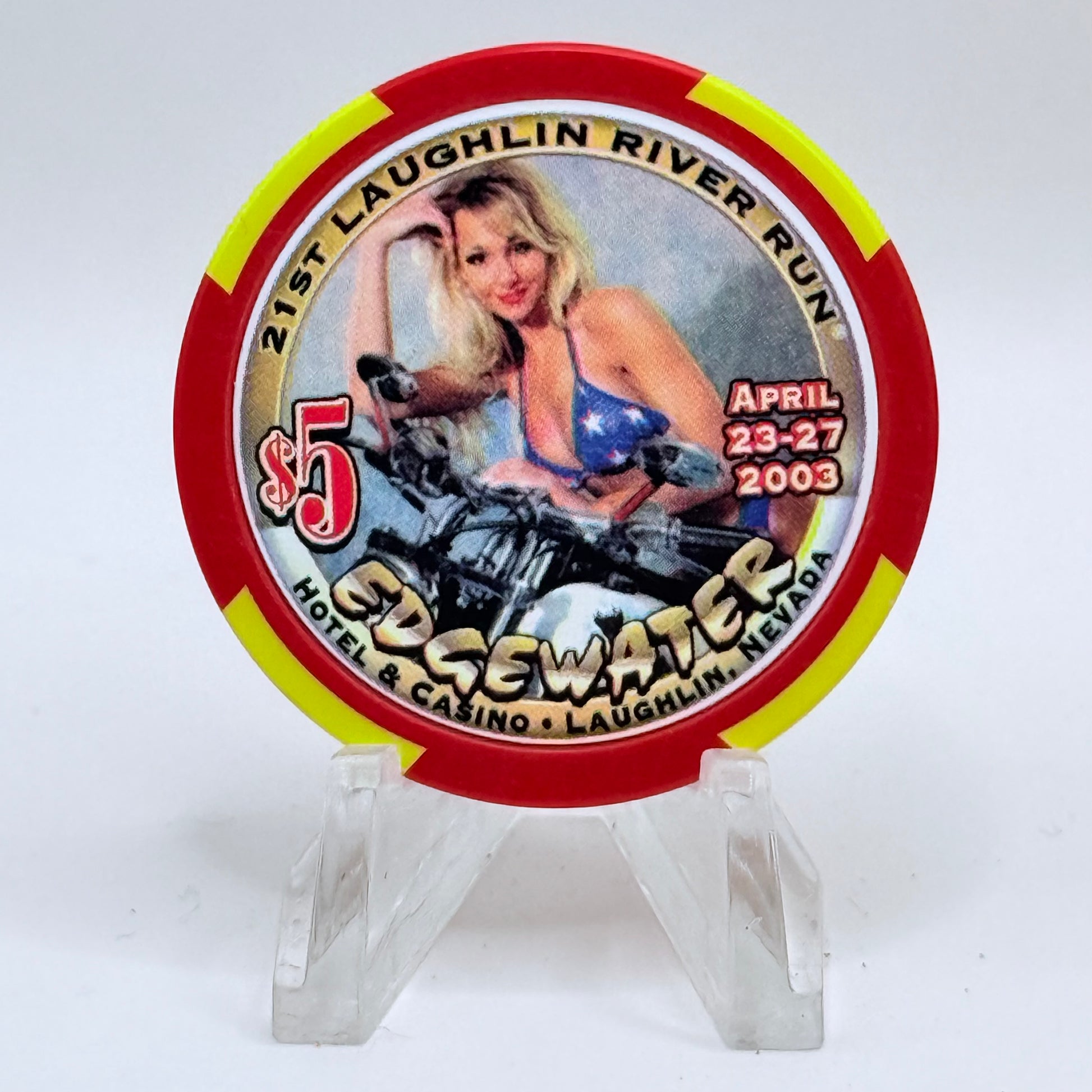 Edgewater Laughlin Nevada 2003 '21st Annual River Run ' LE $5 Casino Chip E4619