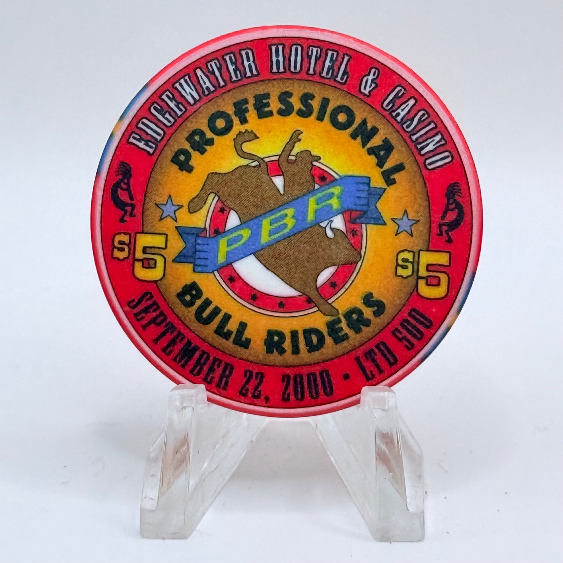 Edgewater Laughlin Nevada 2000 'Professional Bull Riders' LE $5 Casino Chip V8394
