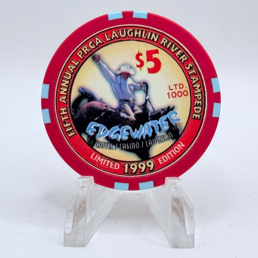 Edgewater Laughlin Nevada 1999 'Fifth Annual PRCA Laughlin River Stampede' LE $5 Casino Chip V2335