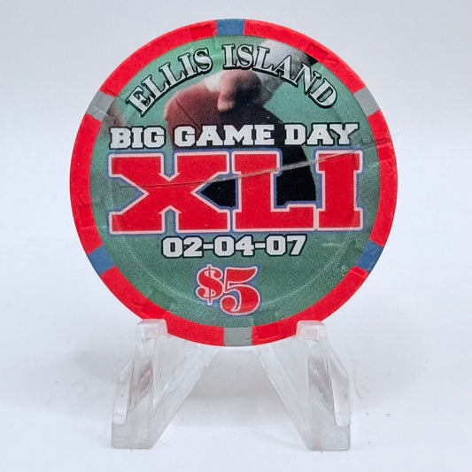 Ellis Island Las Vegas Nevada 2007 'Big Game Day - Superbowl XLI' LE $5 Casino Chip E5949