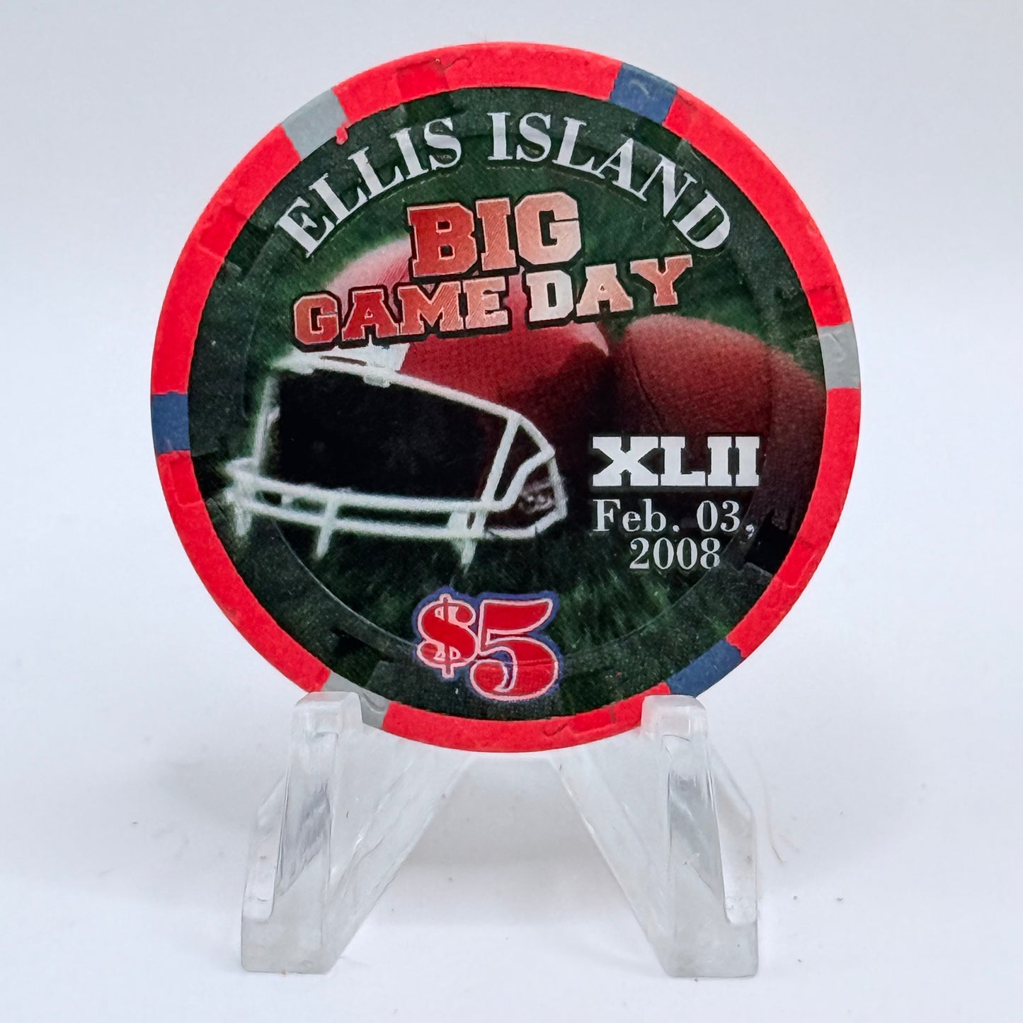 Ellis Island Las Vegas Nevada 2008 'Big Game Day - Superbowl XLII' LE $5 Casino Chip E5067