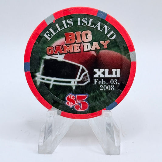 Ellis Island Las Vegas Nevada 2008 'Big Game Day - Superbowl XLII' LE $5 Casino Chip E5067