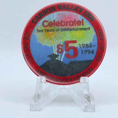 Carson Valley Inn Minden Nevada 1994 '10th Anniversary' LE $5 Casino Chip N0561