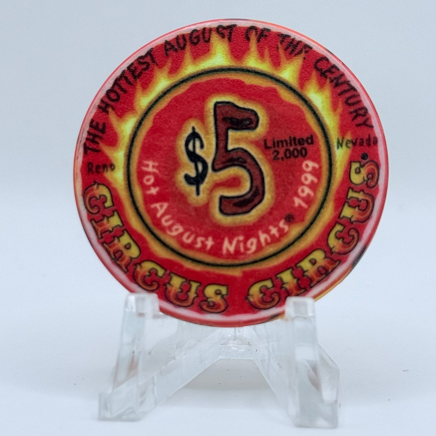 Circus Circus Reno Nevada 1999 'Hot August Nights' LE $5 Casino Chip V3882