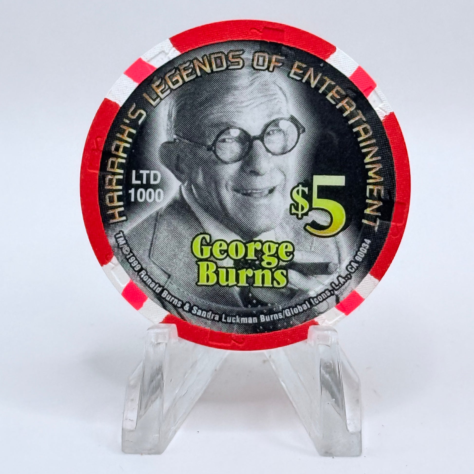 Harrah's - Shreveport Shreveport Louisiana 2000 'Millennium - George Burns' LE $5 Casino Chip