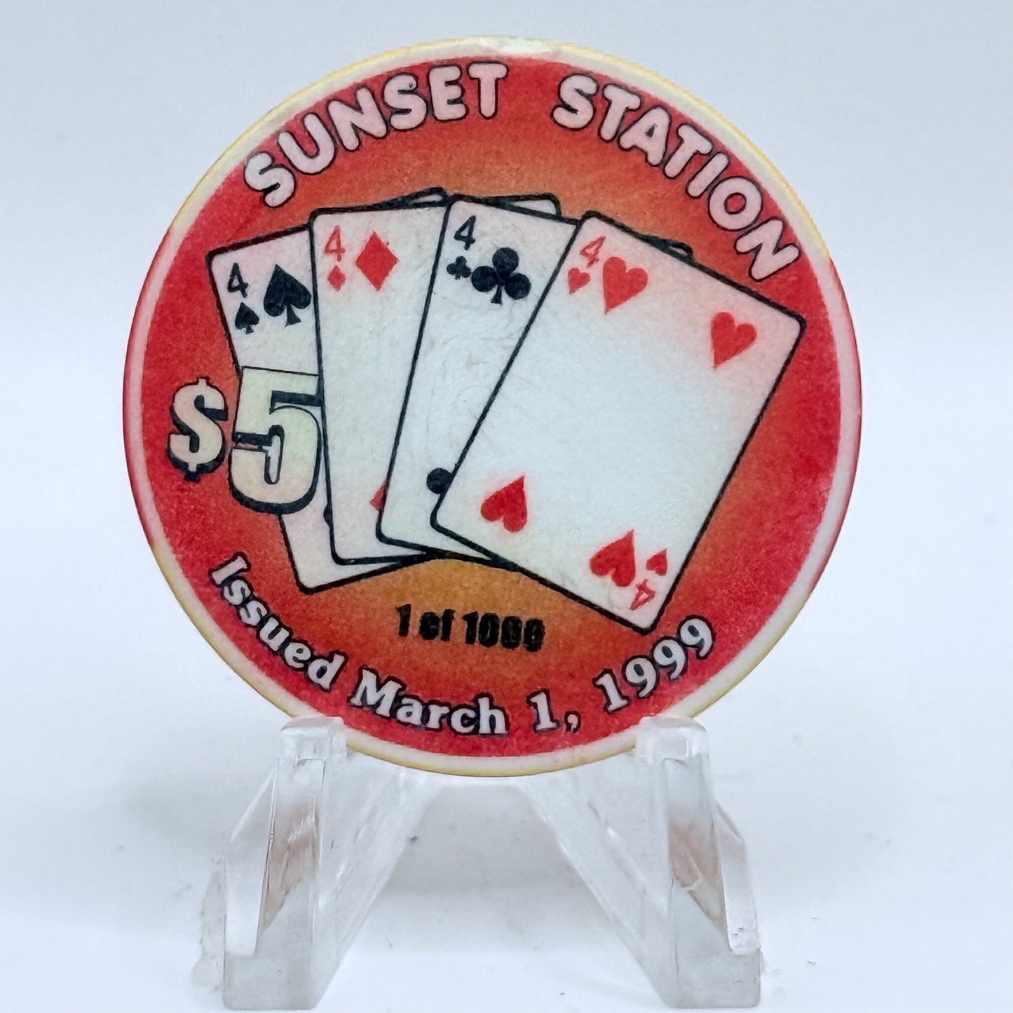 Sunset Station Henderson Nevada 1999 '4 Four's' Series 2 LE $5 Casino Chip V3480