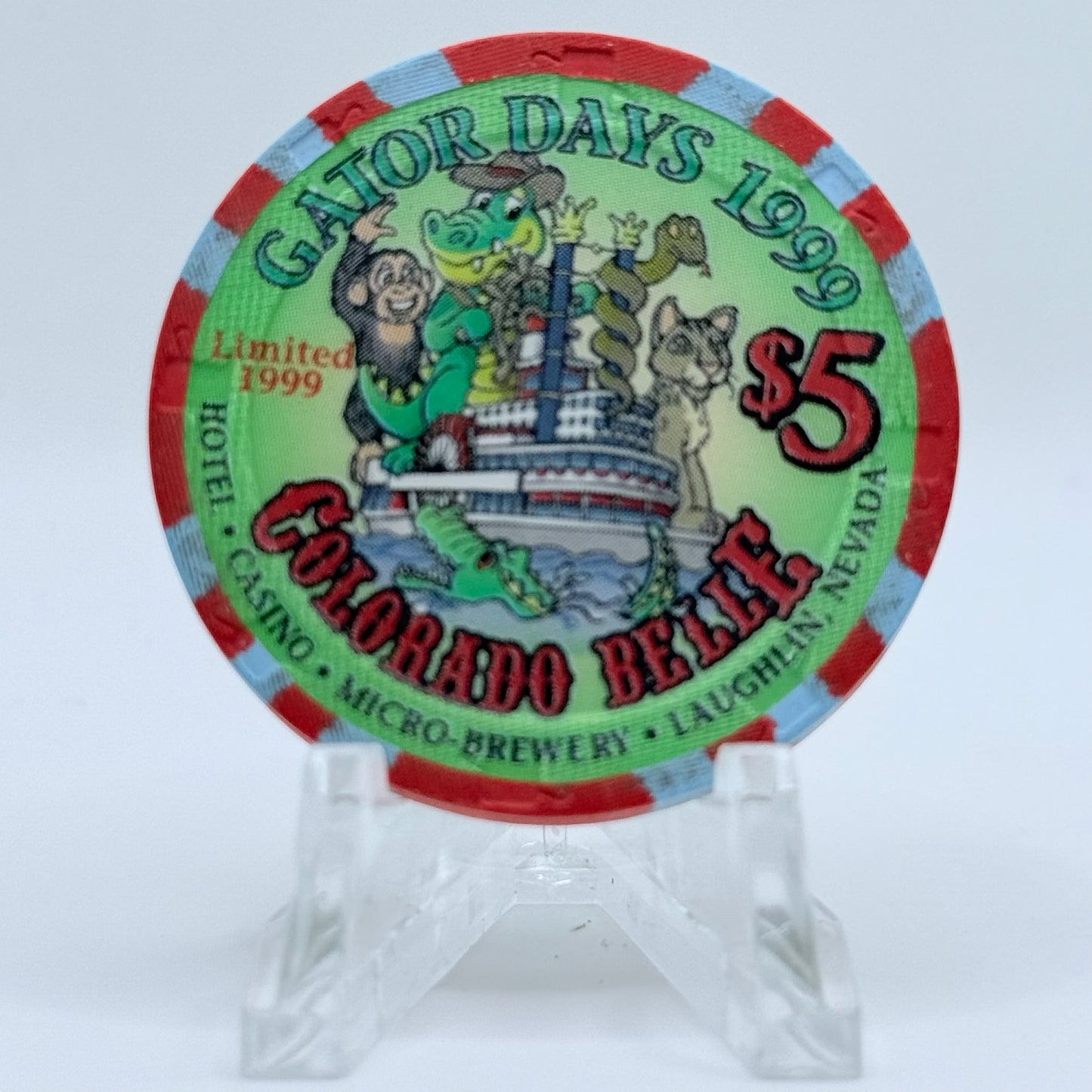 Colorado Belle Laughlin Nevada 1999 'Gator Days' LE $5 Casino Chip E3921