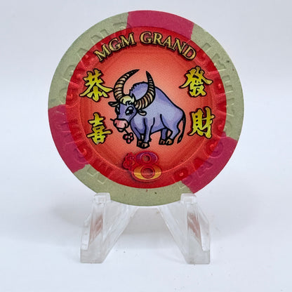 MGM Grand (Theme Hotel) Las Vegas Nevada 2009 'Year Of The Ox - Baccarat' LE $8 Casino Chip E8157