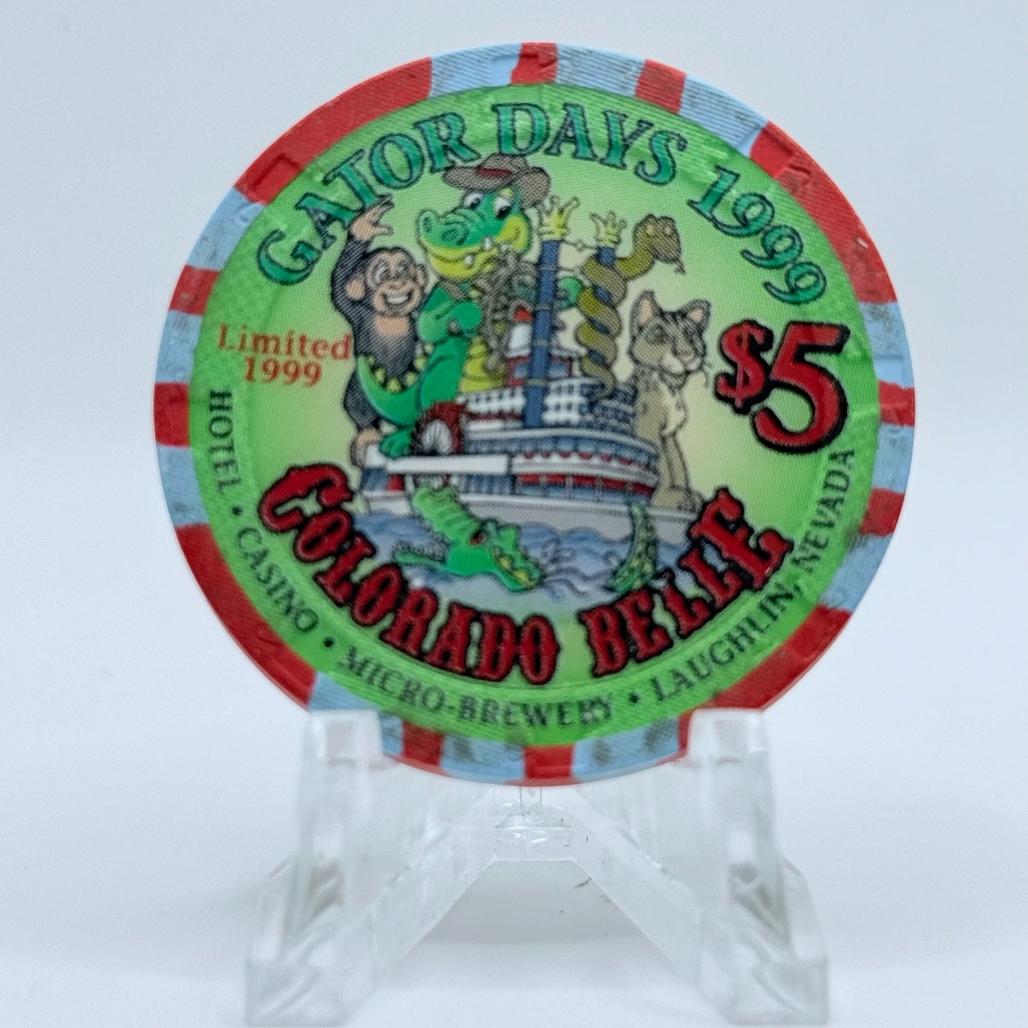 Colorado Belle Laughlin Nevada 1999 'Gator Days' LE $5 Casino Chip E3921