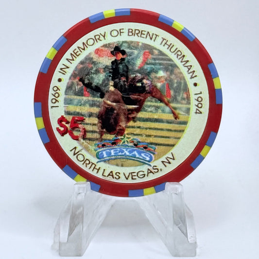 Texas Gambling Hall N. Las Vegas Nevada 1995 'In Memory Of Brent Thurman' LE $5 Casino Chip N0428