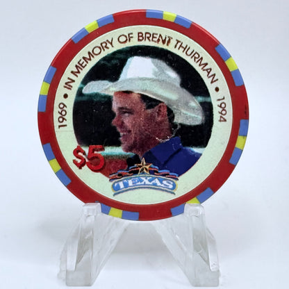 Texas Gambling Hall N. Las Vegas Nevada 1995 'In Memory Of Brent Thurman' LE $5 Casino Chip N0428