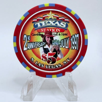 Texas Station N. Las Vegas Nevada 1997 '2nd Anniversary' LE $5 Casino Chip V1641