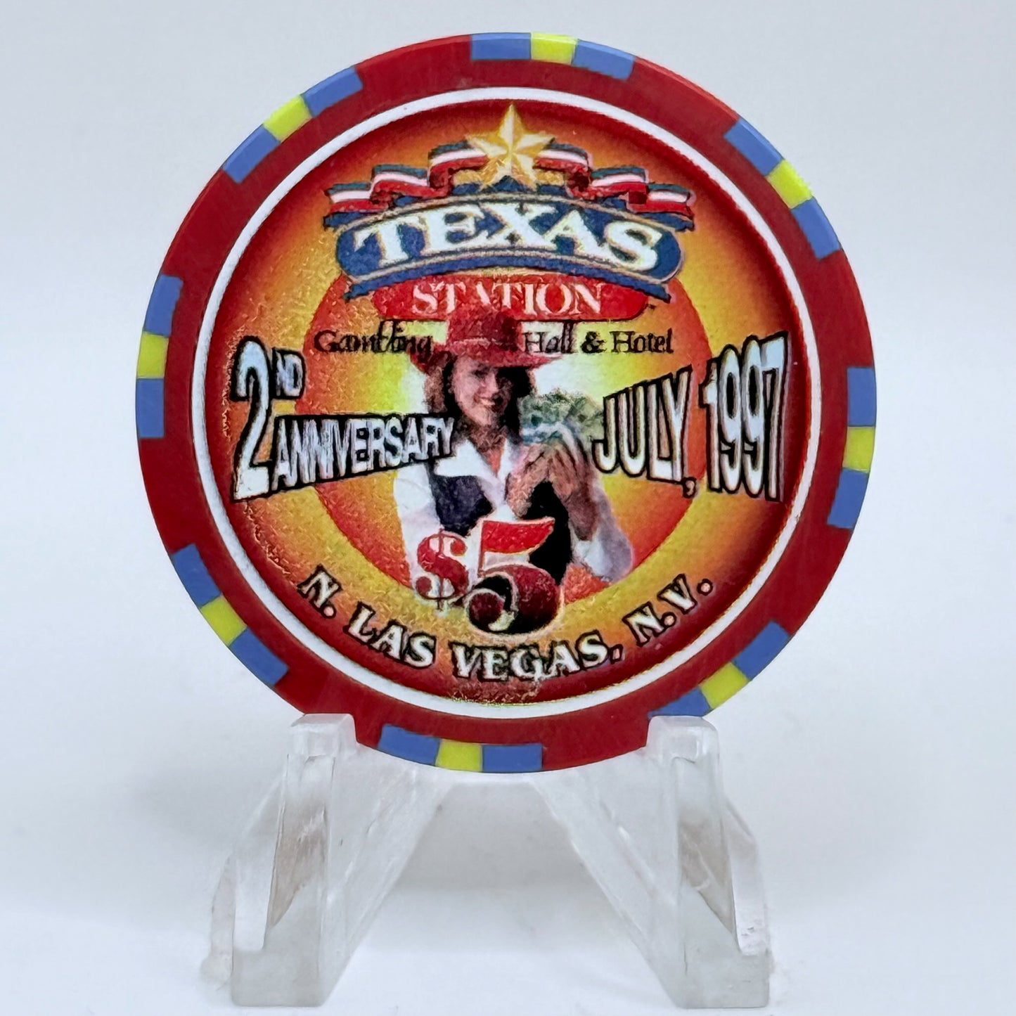 Texas Station N. Las Vegas Nevada 1997 '2nd Anniversary' LE $5 Casino Chip V1641