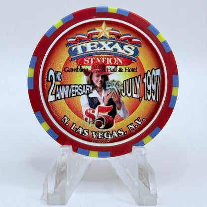 Texas Station N. Las Vegas Nevada 1997 '2nd Anniversary' LE $5 Casino Chip V1641