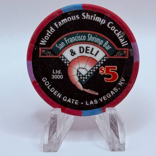 Golden Gate Las Vegas Nevada 1997 'World Famous Shrimp Cocktail' LE $5 Casino Chip N9830