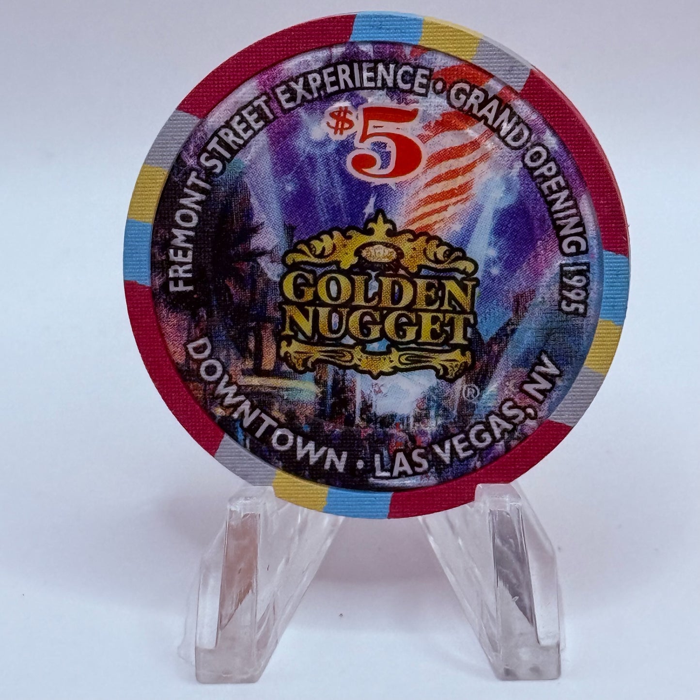 Golden Nugget Las Vegas Nevada 1995 'Fremont Street Experience Grand Opening' LE $5 Casino Chip N1135