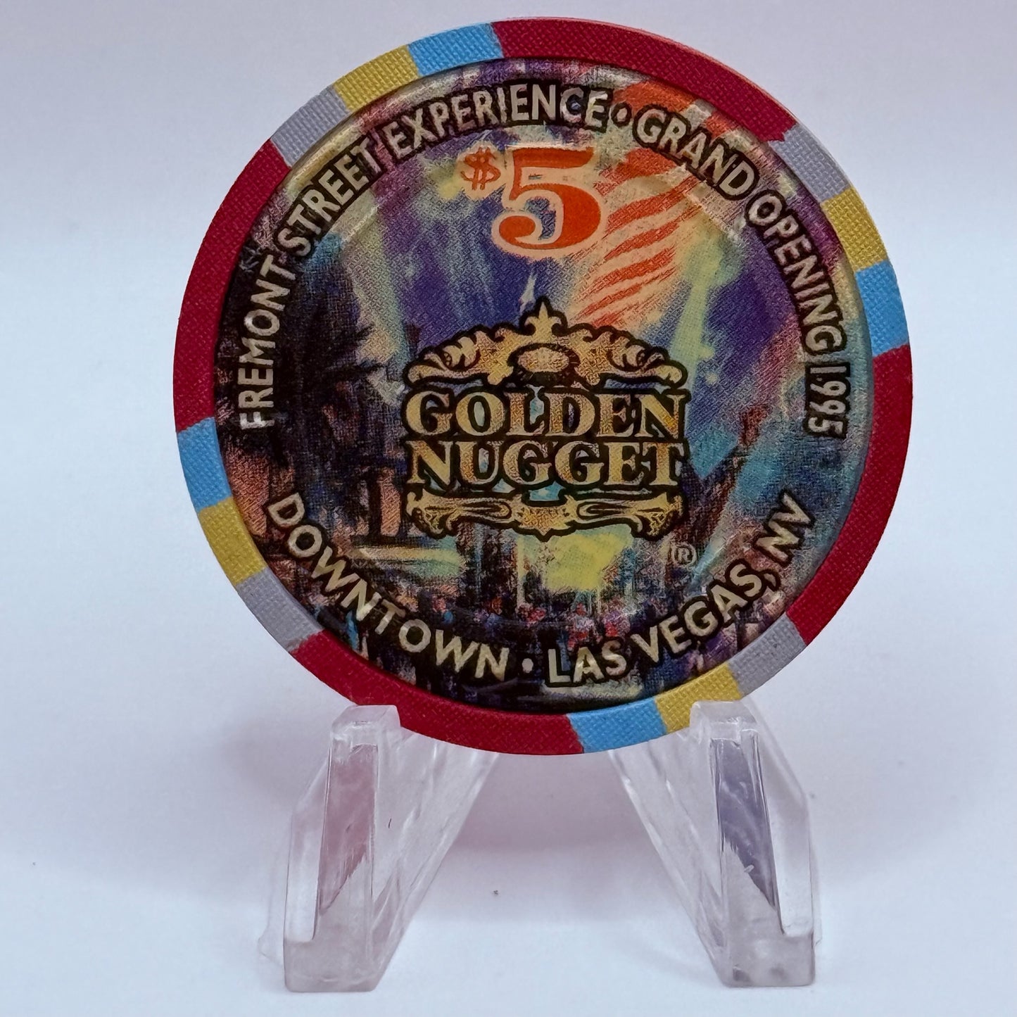 Golden Nugget Las Vegas Nevada 1995 'Fremont Street Experience Grand Opening' LE $5 Casino Chip N1135