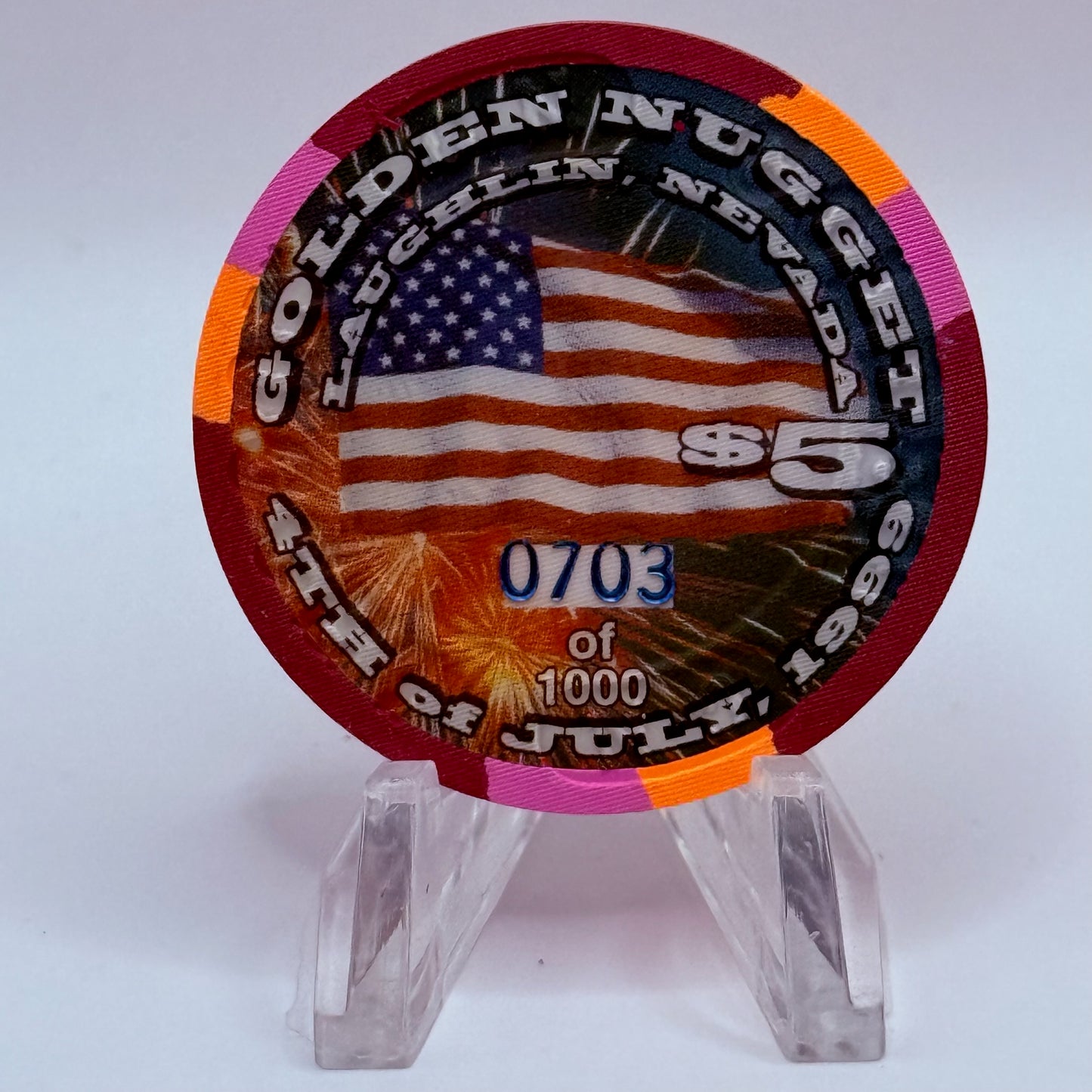 Golden Nugget Laughlin Nevada 1999 'July 4th 1999' LE $5 Casino Chip V4381