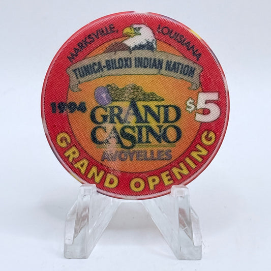 Grand Casino Avoyelles Marksville Louisiana 1994 'Grand Opening' LE $5 Casino Chip