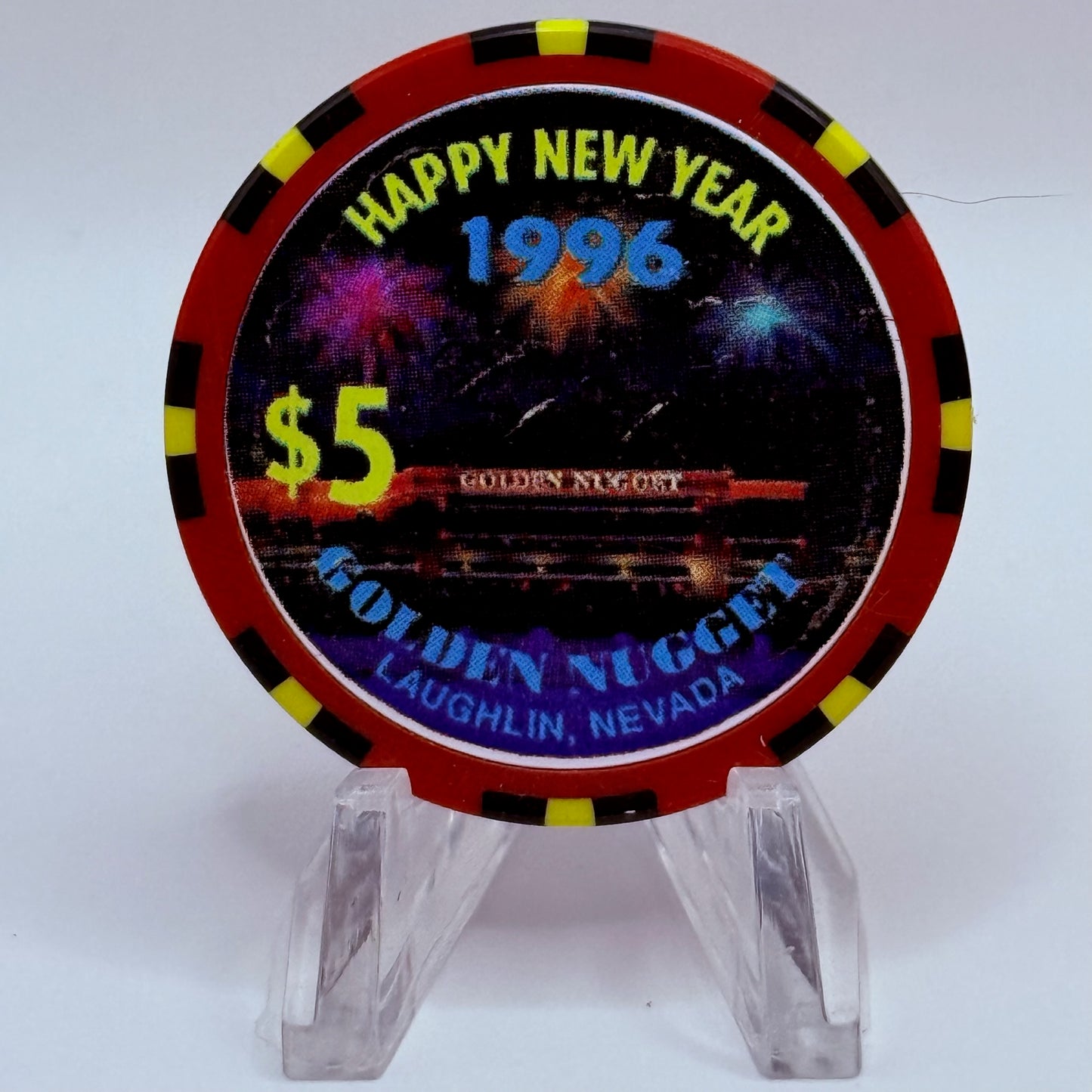Golden Nugget Laughlin Nevada 1996 'Happy New Year' LE $5 Casino Chip N0420