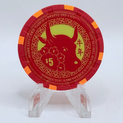 Harrah's Lake Tahoe Nevada 2009 'Year Of The Ox' LE $5 Casino Chip E7706