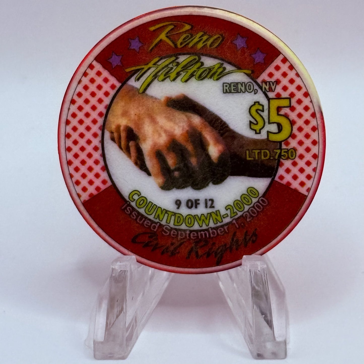 Hilton Resort Reno Nevada 1999 'Civil Rights' LE $5 Casino Chip V4557