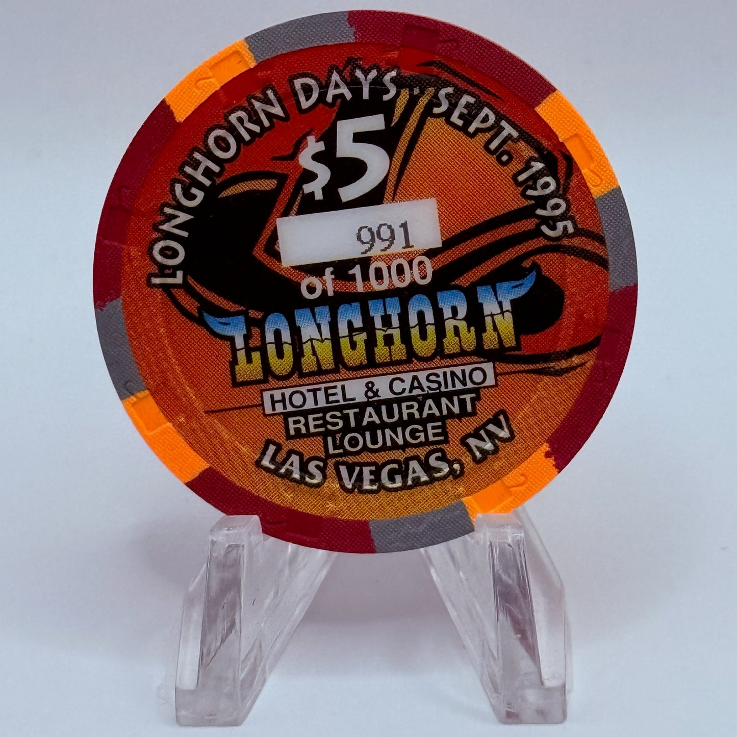 Longhorn Casino Las Vegas Nevada 1995 'Longhorn Days' LE $5 Casino Chip N2624