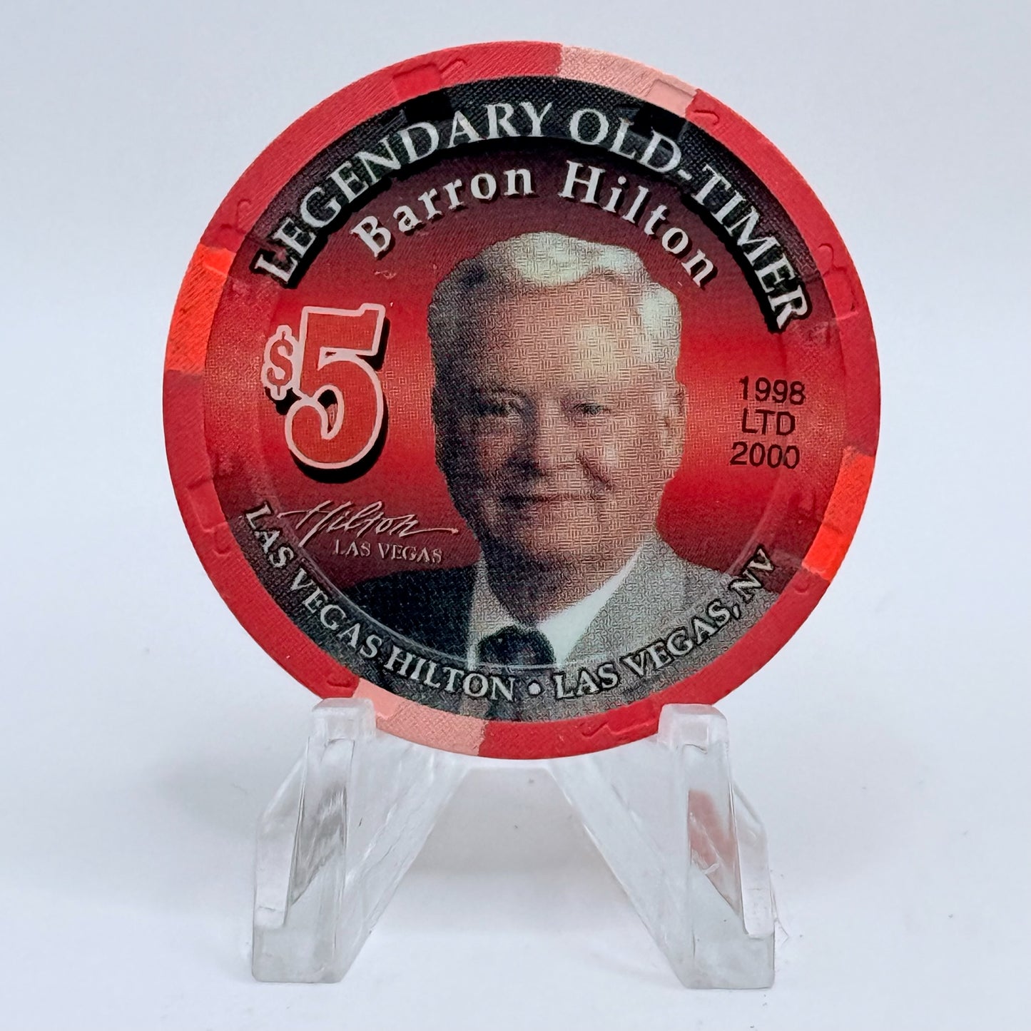 Las Vegas Hilton Las Vegas Nevada 1998 'Legendary Old Timer Barron Hilton' LE $5 Casino Chip V2774