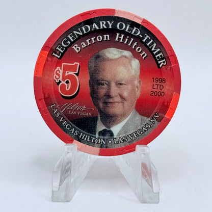 Las Vegas Hilton Las Vegas Nevada 1998 'Legendary Old Timer Barron Hilton' LE $5 Casino Chip V2774
