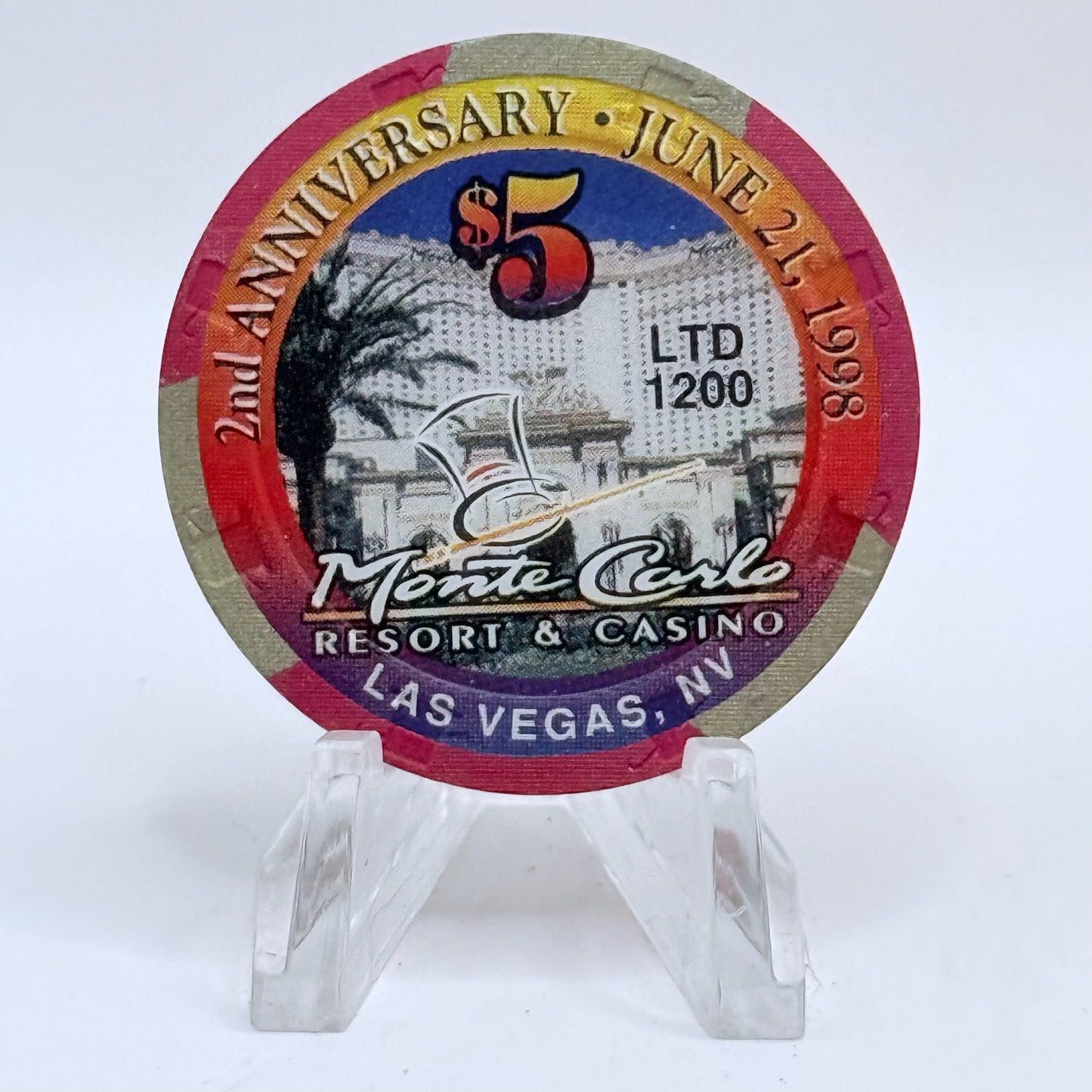 Monte Carlo Resort & Casino Las Vegas Nevada 1998 '2nd Anniversary' LE $5 Casino Chip V1156
