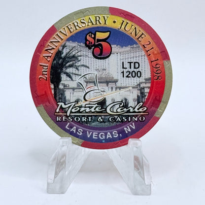 Monte Carlo Resort & Casino Las Vegas Nevada 1998 '2nd Anniversary' LE $5 Casino Chip V1156