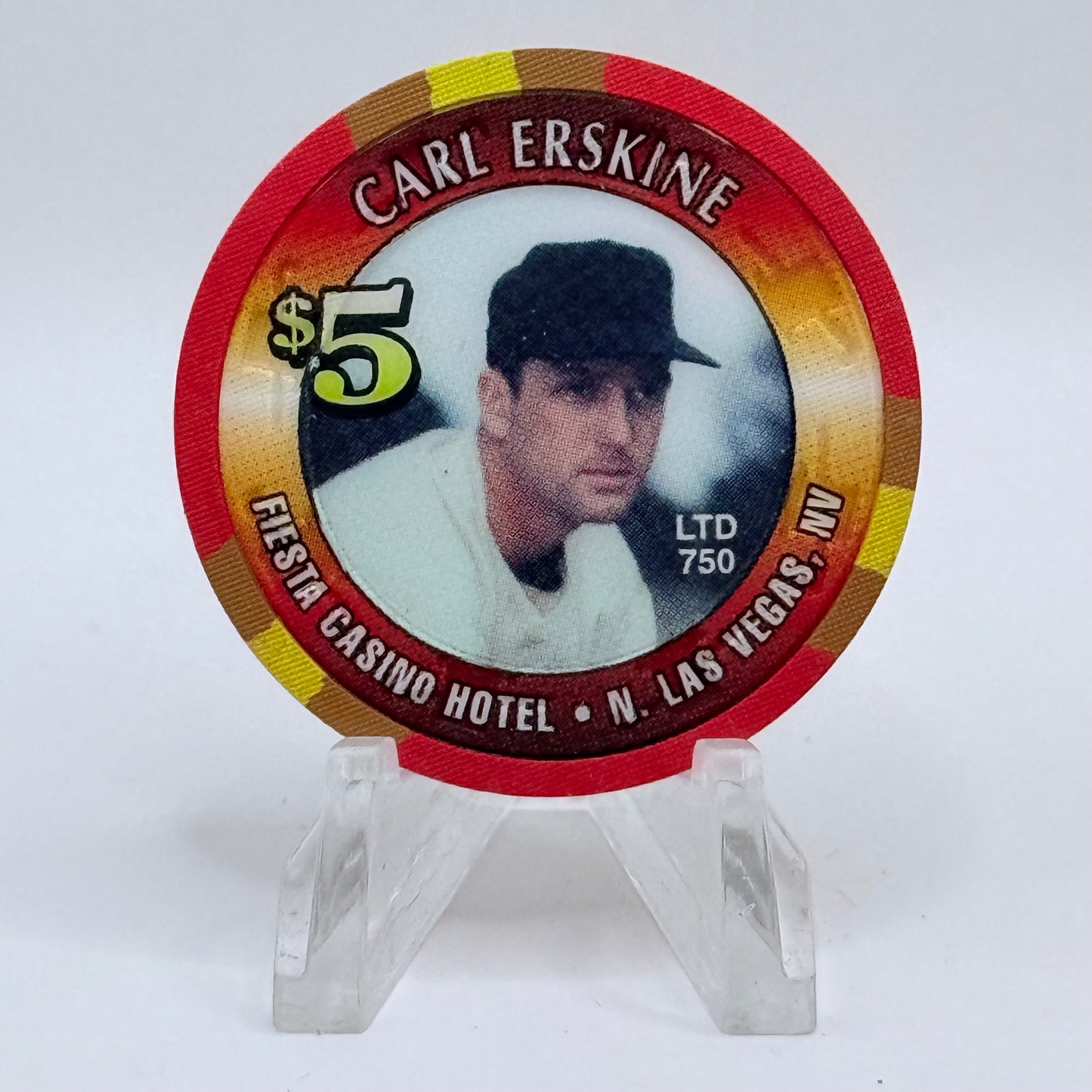 Fiesta Rancho N. Las Vegas Nevada 1998 'Carl Erskine' LE $5 Casino Chip V4112