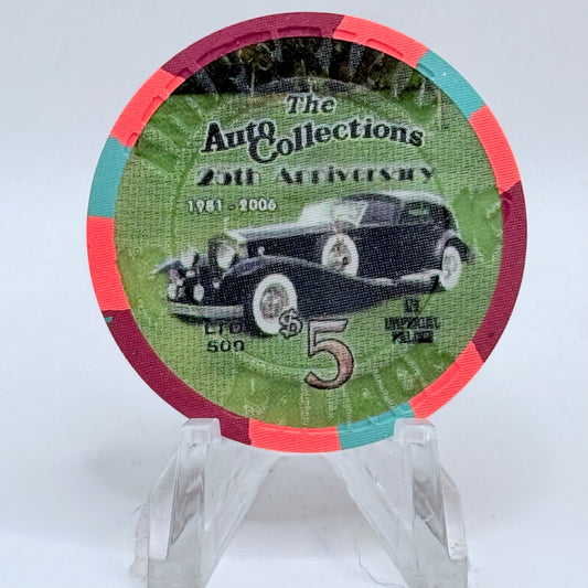 Imperial Palace Las Vegas Nevada 2006 'Auto Collections 25th Anniversary Black' LE $5 Casino Chip E5796