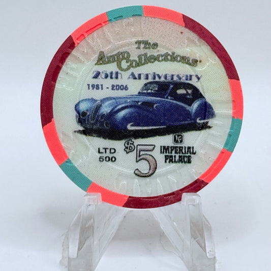 Imperial Palace Las Vegas Nevada 2006 'Auto Collections 25th Anniversary Blue' LE $5 Casino Chip E5797
