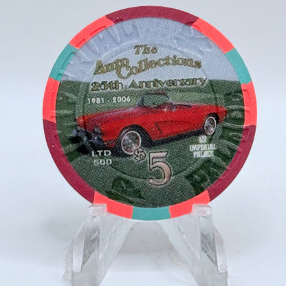 Imperial Palace Las Vegas Nevada 2006 'Auto Collections 25th Anniversary Red' LE $5 Casino Chip E5798