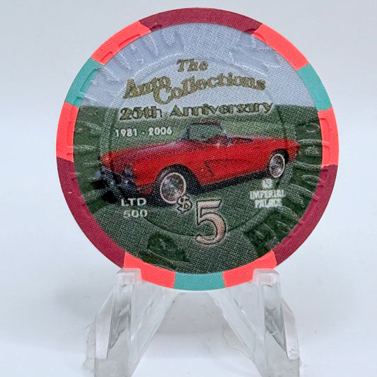 Imperial Palace Las Vegas Nevada 2006 'Auto Collections 25th Anniversary Red' LE $5 Casino Chip E5798