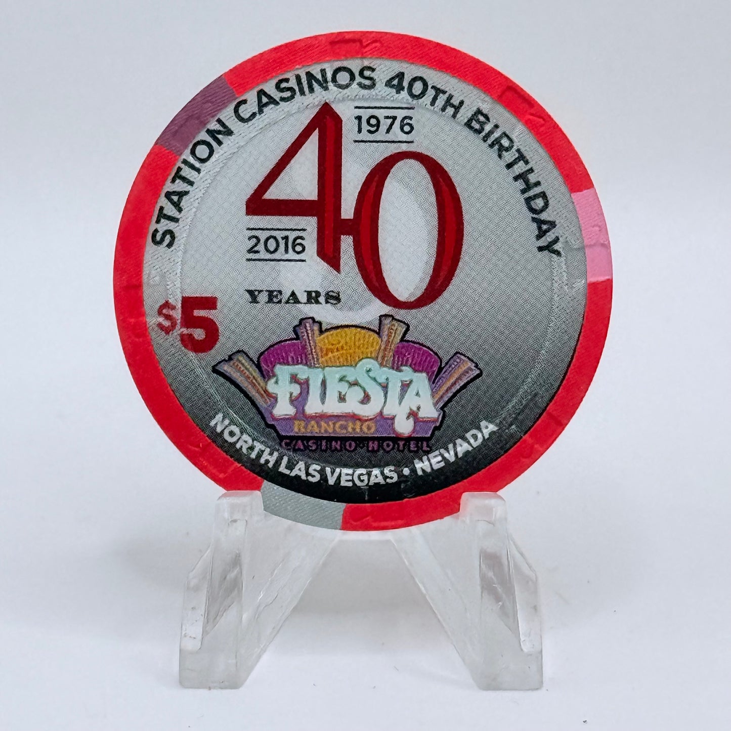Fiesta Rancho N. Las Vegas Nevada 2016 'Station Casinos 40th Anniversary' LE $5 Casino Chip