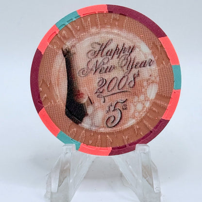 Imperial Palace Las Vegas Nevada 2008 'Happy New Years' LE $5 Casino Chip E8095