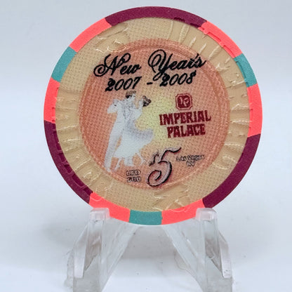 Imperial Palace Las Vegas Nevada 2008 'Happy New Years' LE $5 Casino Chip E8095