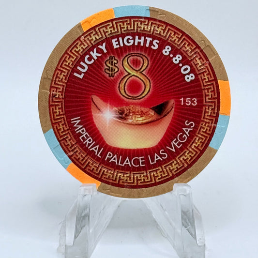 Imperial Palace Las Vegas Nevada 2008 'Lucky Eights, 8-8-08' LE $8 Casino Chip E7190