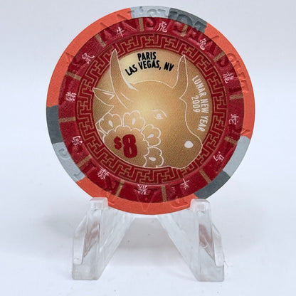 Paris Las Vegas Nevada 2009 'Year Of The Ox' LE $8 Casino Chip E8218