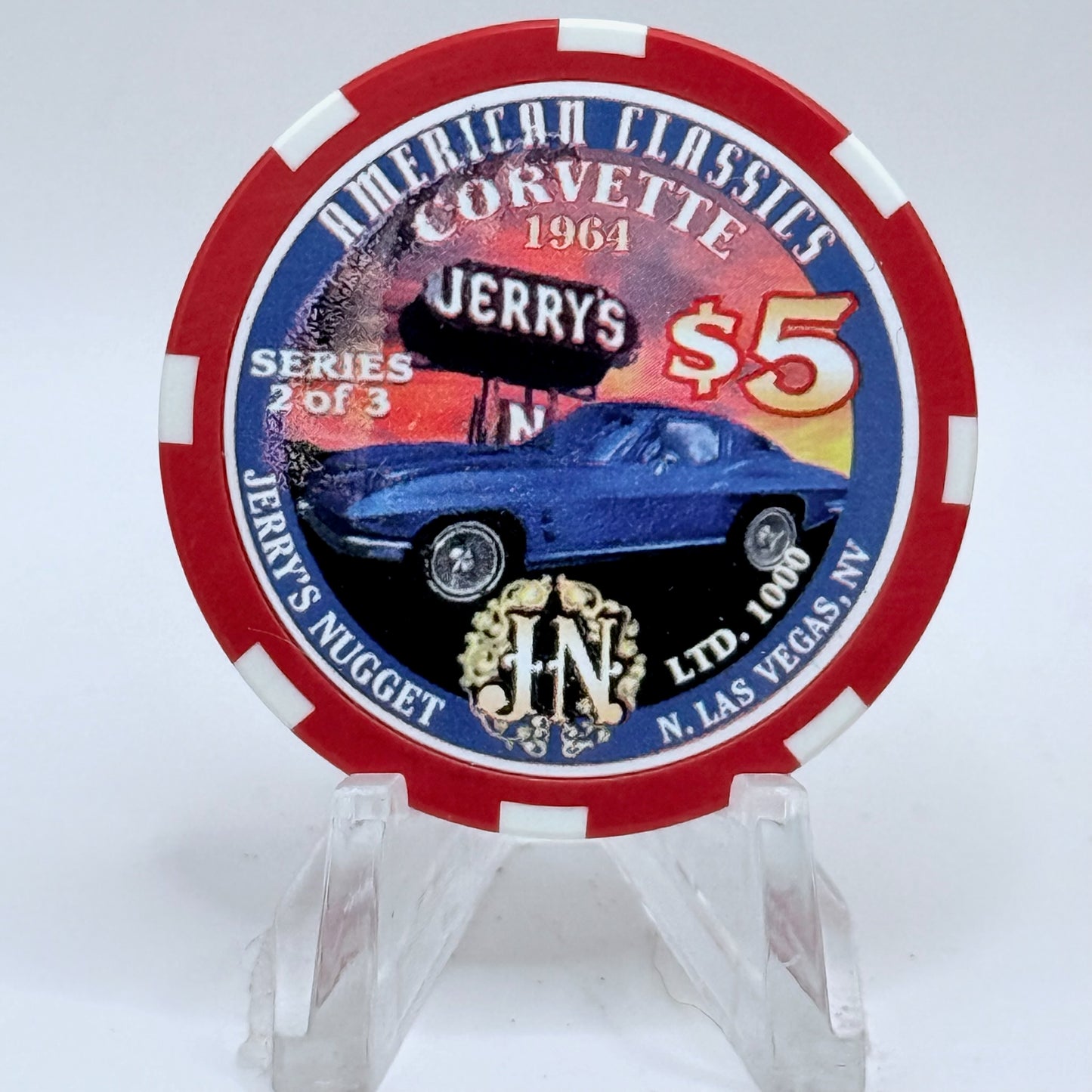 Jerry's Nugget N. Las Vegas Nevada 1998 'American Classics Corvette' LE $5 Casino Chip V1208