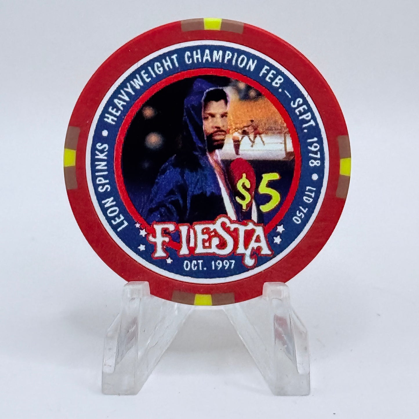 Fiesta Rancho N. Las Vegas Nevada 1997 'Leon Spinks' Series 4 LE $5 Casino Chip N9638