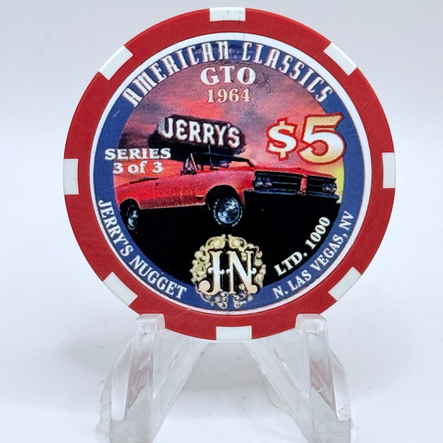 Jerry's Nugget N. Las Vegas Nevada 1998 'American Classics GTO' LE $5 Casino Chip V1209
